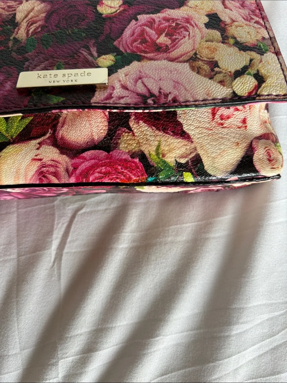 kate spade floral multicolor leather wristlet clutch - pink & green roses - Picture 6 of 17